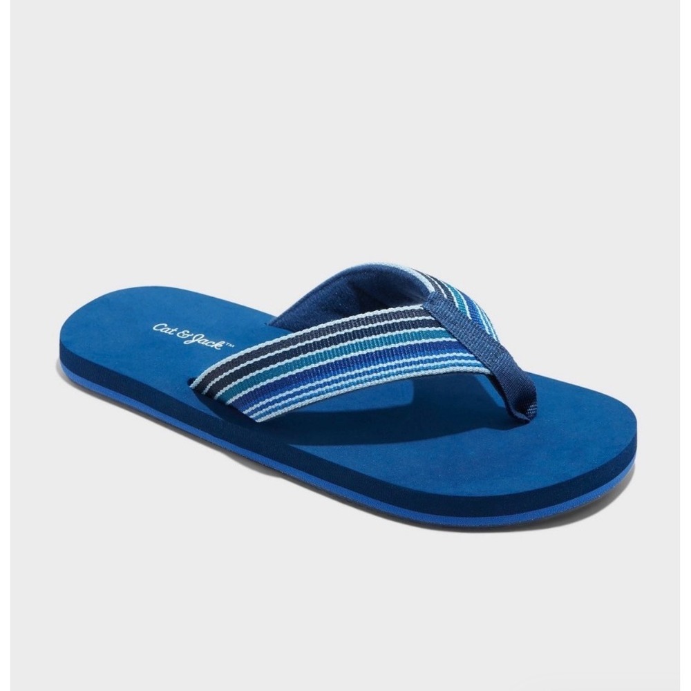 Cat & Jack Flip Flops Boys Size L 4/5 Navy Blue Striped Sandals NWT
